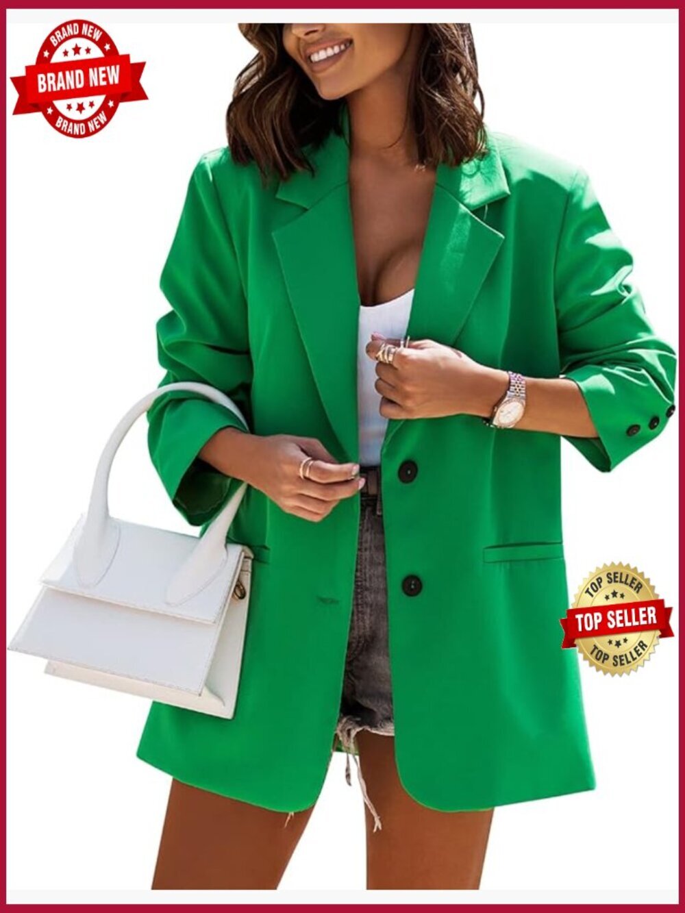 Women Casual Oversized Blazer Lapel Button Down Office Work Jacket